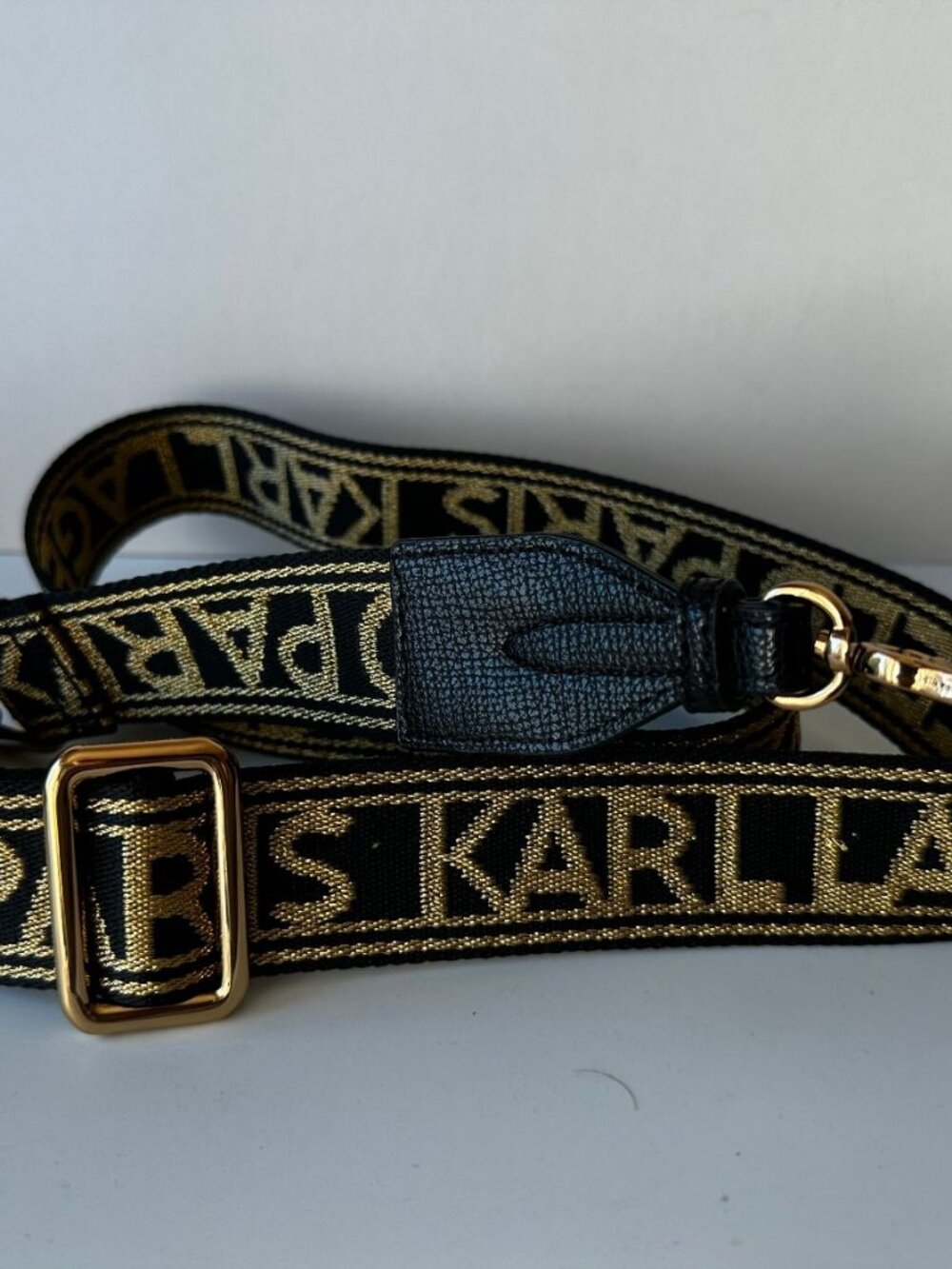 NEW Karl Lagerfeld Black with Gold Logo Clip On Shoulder/Crossbody Strap
